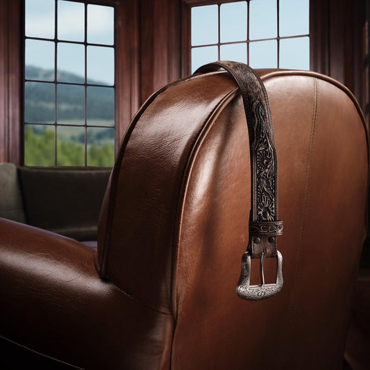 Men Belts Stetson Hair-on-Hide Tooled Tab Belt Vintage/brown