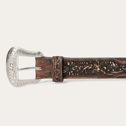Men Belts Stetson Hair-on-Hide Tooled Tab Belt Vintage/brown