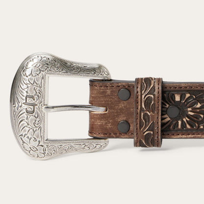 Men Belts Stetson Hair-on-Hide Tooled Tab Belt Vintage/brown