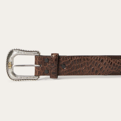 Men Belts Stetson Ostrich Print Croco Embossed Western Tabs Belt Cognac/california Nut