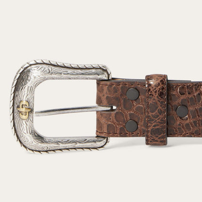 Men Belts Stetson Ostrich Print Croco Embossed Western Tabs Belt Cognac/california Nut