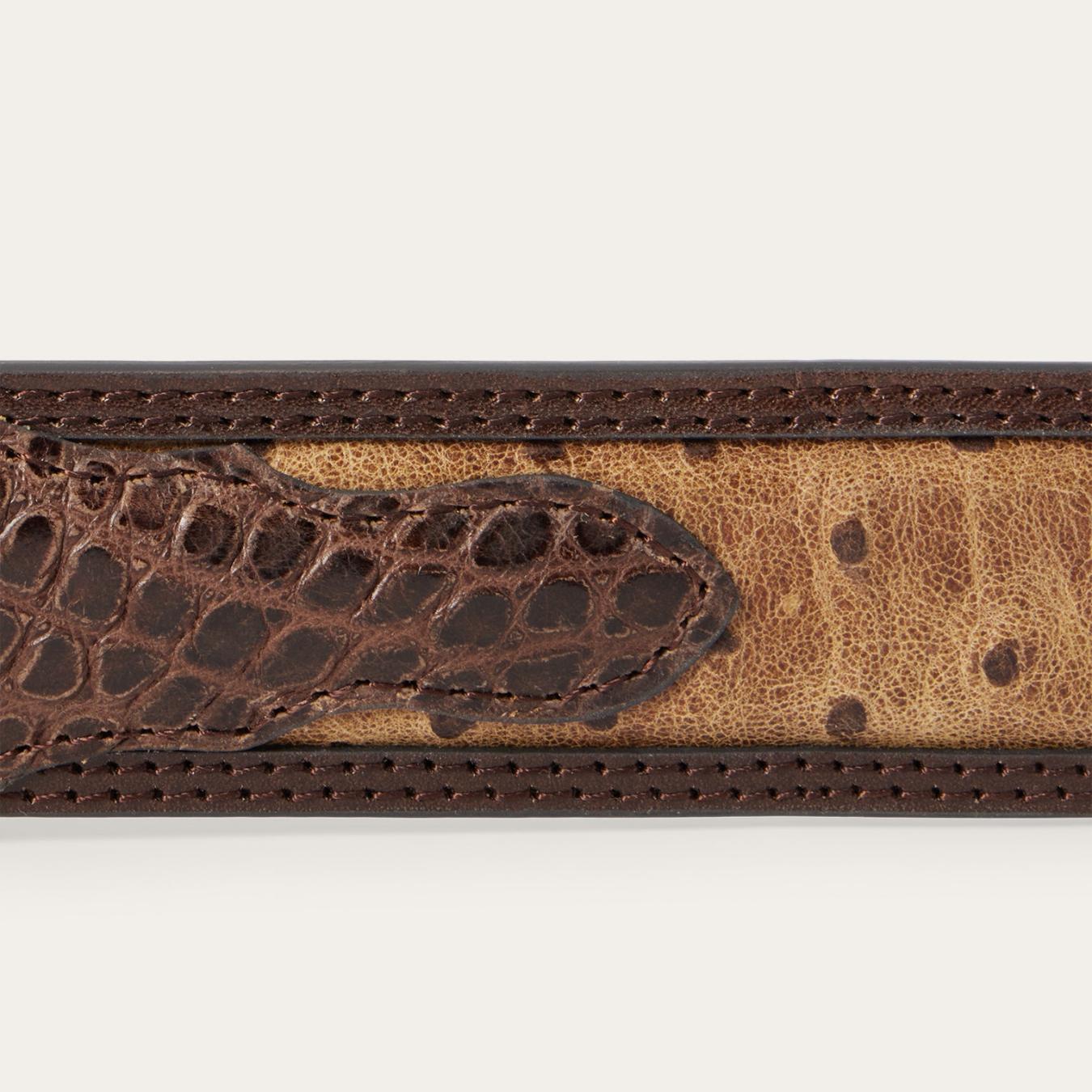 Men Belts Stetson Ostrich Print Croco Embossed Western Tabs Belt Cognac/california Nut