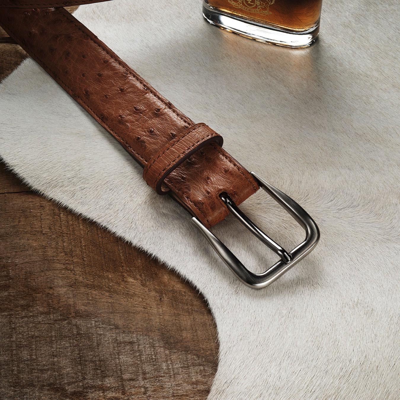 Men Belts Stetson Ostrich Western Tab Belt - 1 1/4" Width Antique Cognac
