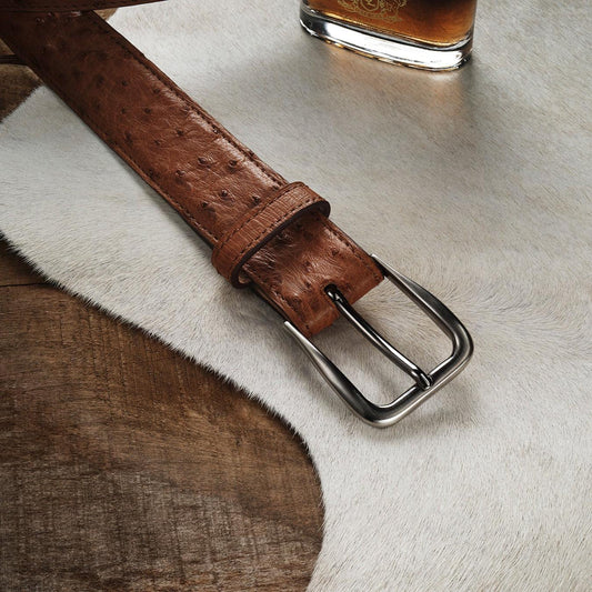 Men Belts Stetson Ostrich Western Tab Belt - 1 1/4" Width Antique Cognac
