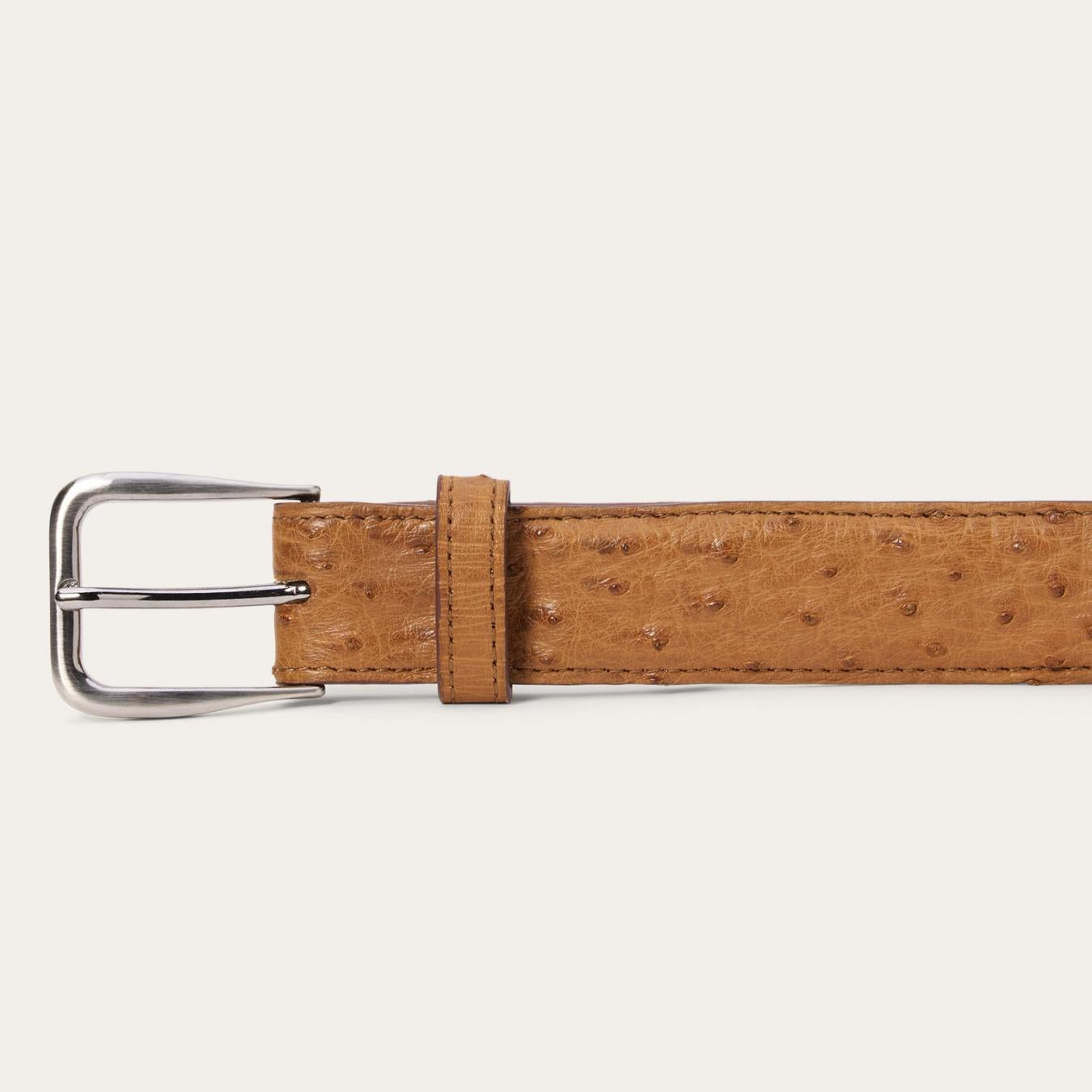 Men Belts Stetson Ostrich Western Tab Belt - 1 1/4" Width Antique Cognac