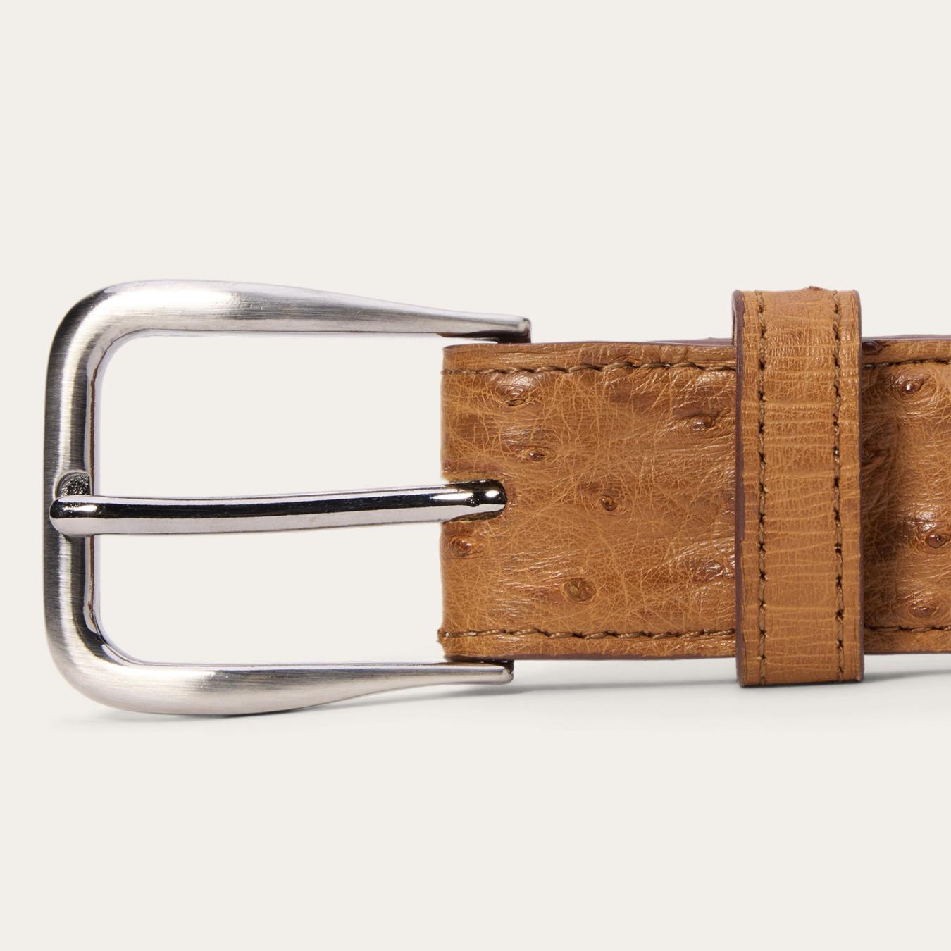 Men Belts Stetson Ostrich Western Tab Belt - 1 1/4" Width Antique Cognac