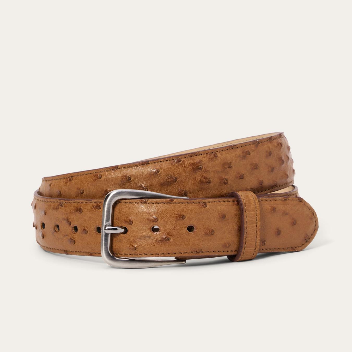 Men Belts Stetson Ostrich Western Tab Belt - 1 1/4" Width Antique Cognac