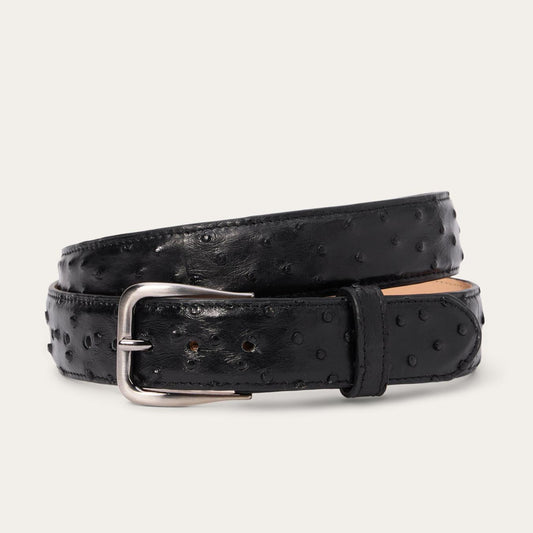 Men Belts Stetson Ostrich Western Tab Belt - 1 1/4" Width Black Cowboy Classic