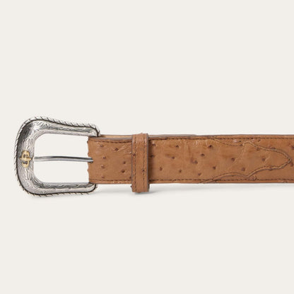 Men Belts Stetson Ostrich Western Tab Belt Antique Cognac