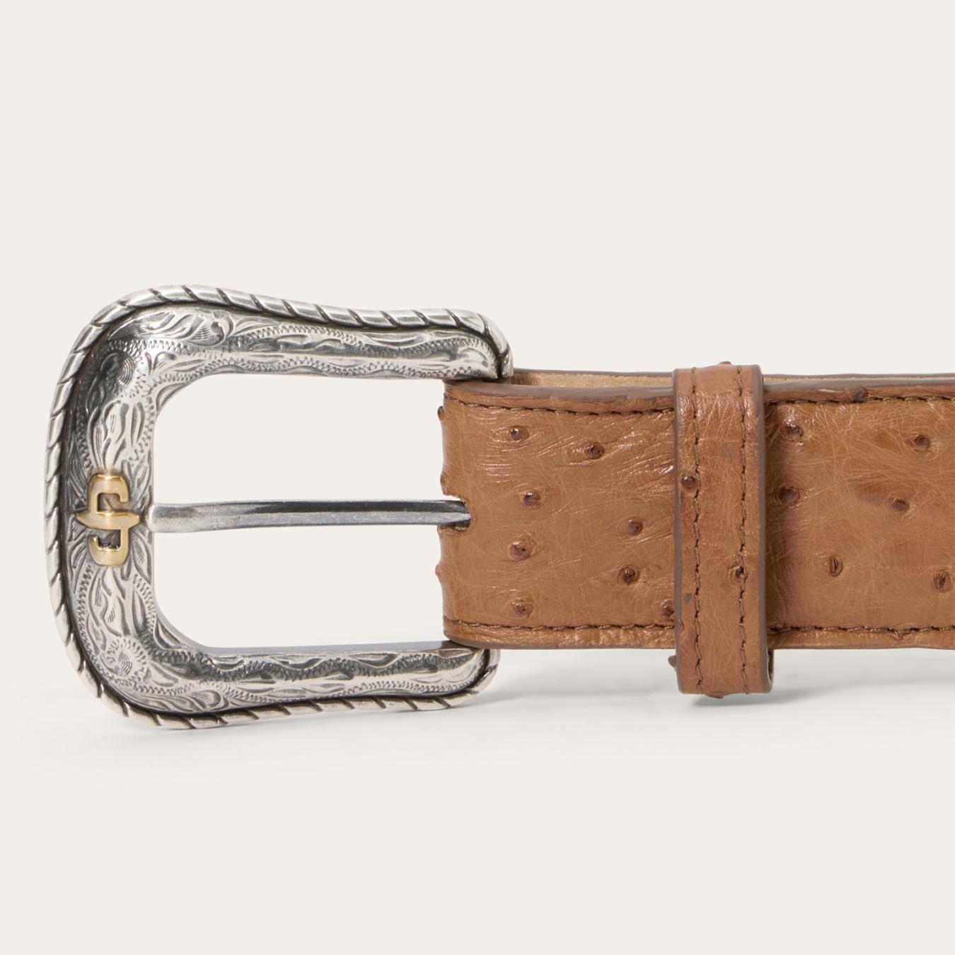 Men Belts Stetson Ostrich Western Tab Belt Antique Cognac