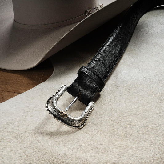 Men Belts Stetson Ostrich Western Tab Belt Black