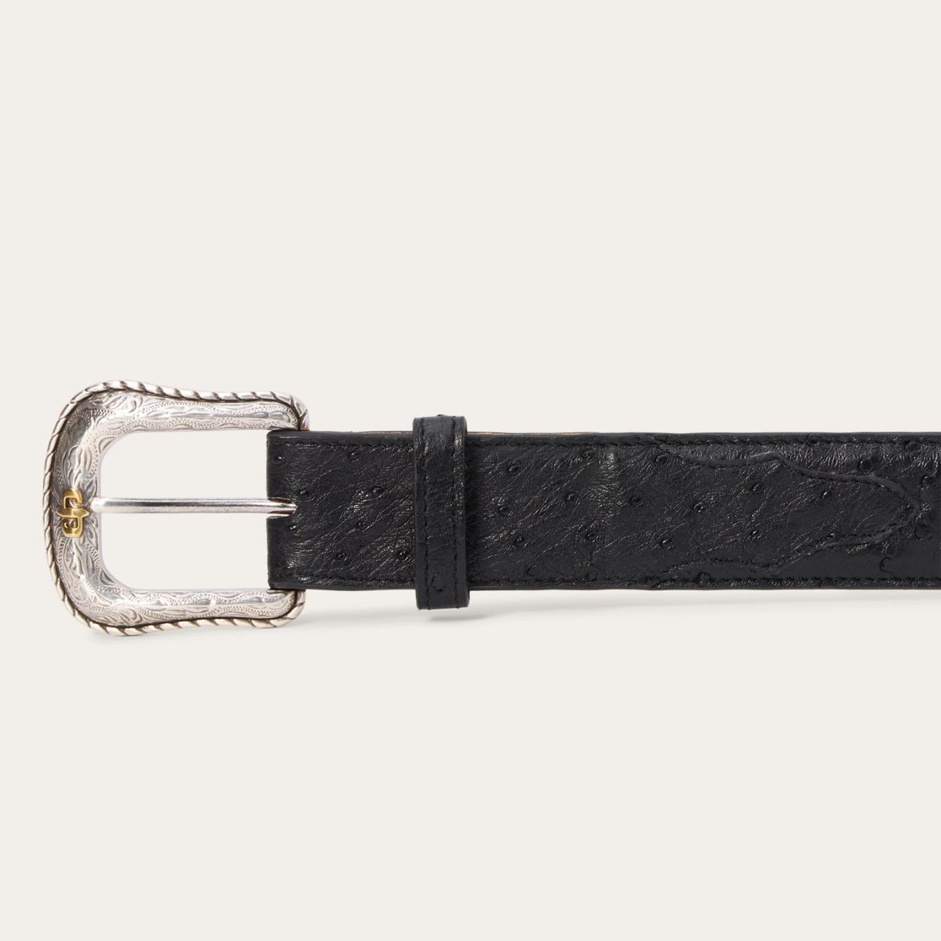 Men Belts Stetson Ostrich Western Tab Belt Black