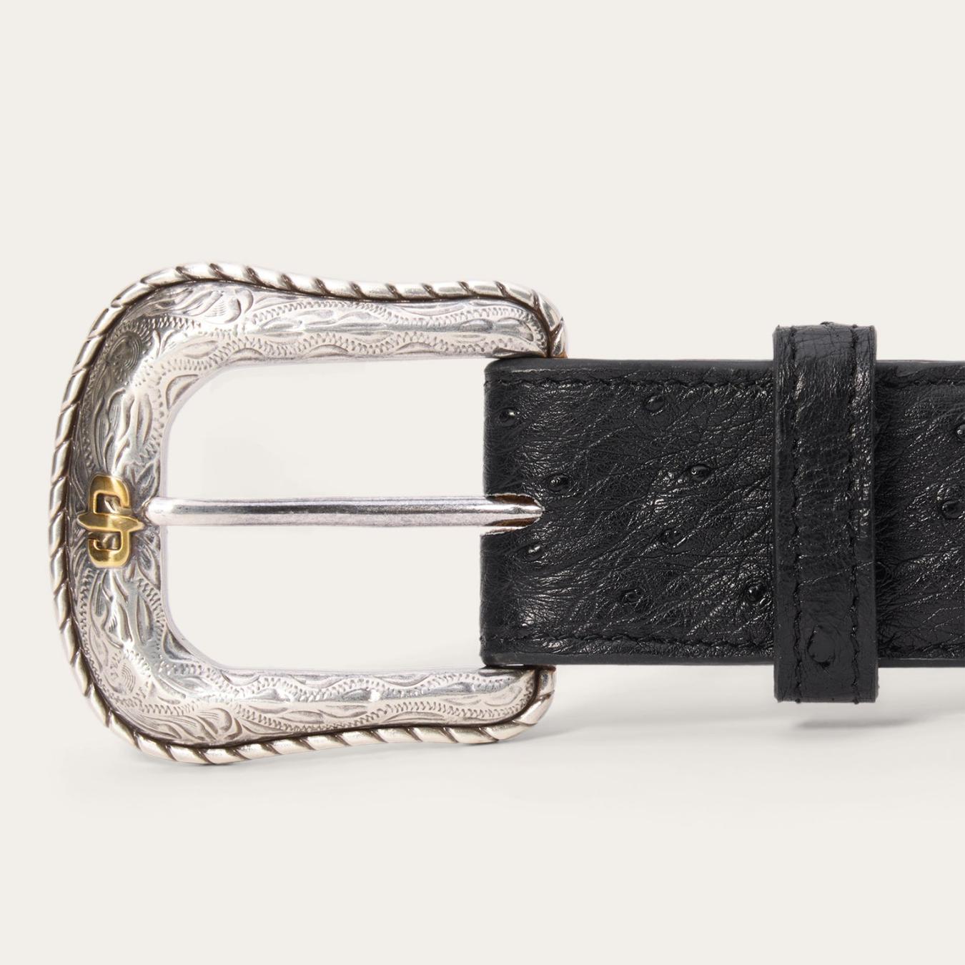 Men Belts Stetson Ostrich Western Tab Belt Black