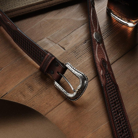 Men Belts Stetson Pebble Leather Basket Weave Tabs Belt Natural/brown