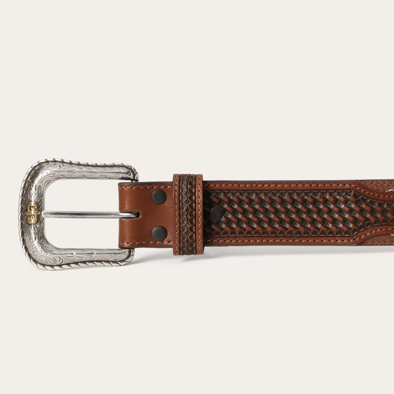 Men Belts Stetson Pebble Leather Basket Weave Tabs Belt Natural/brown