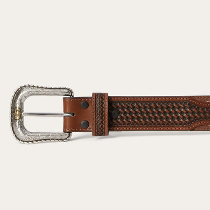 Men Belts Stetson Pebble Leather Basket Weave Tabs Belt Natural/brown