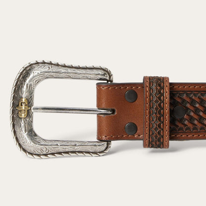 Men Belts Stetson Pebble Leather Basket Weave Tabs Belt Natural/brown