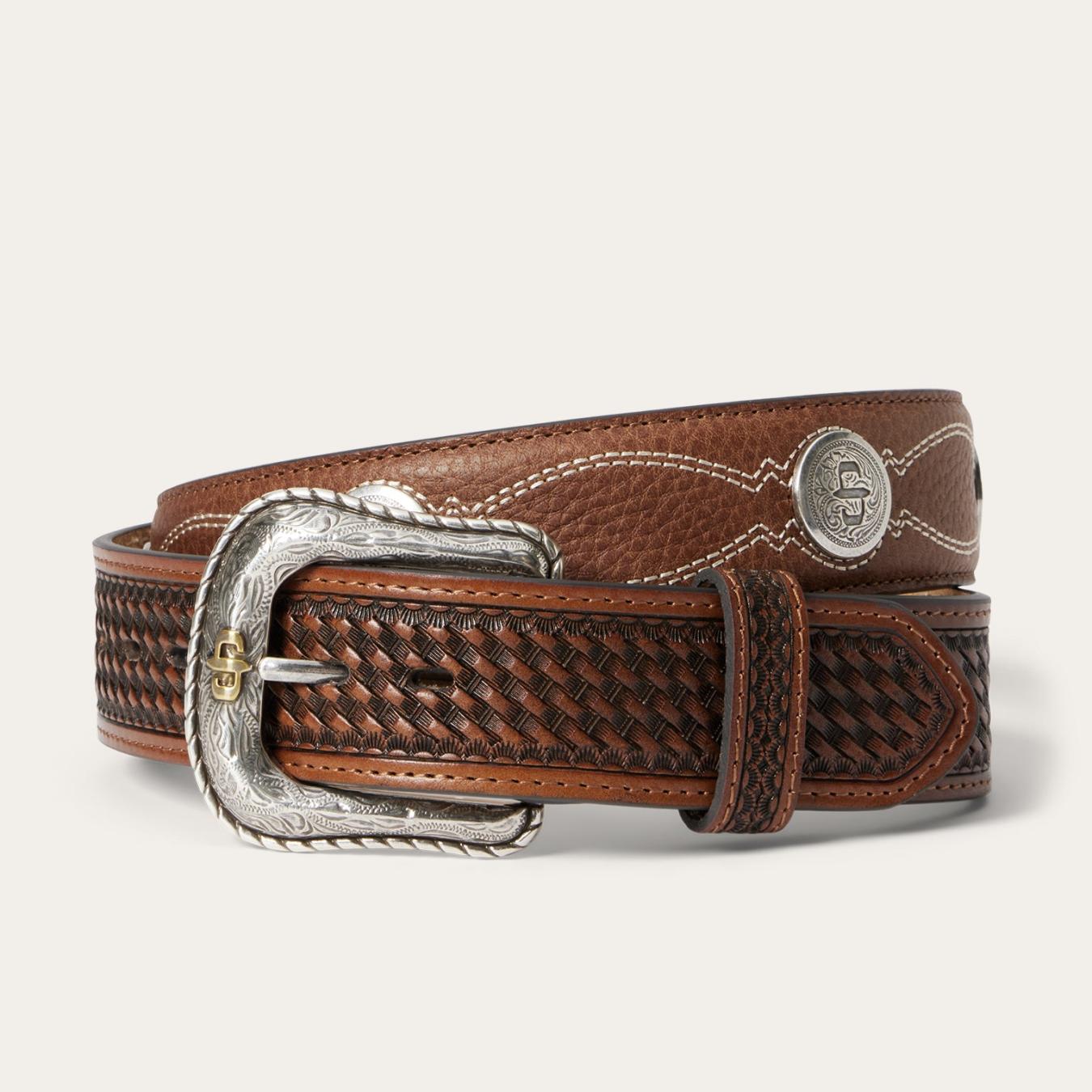 Men Belts Stetson Pebble Leather Basket Weave Tabs Belt Natural/brown