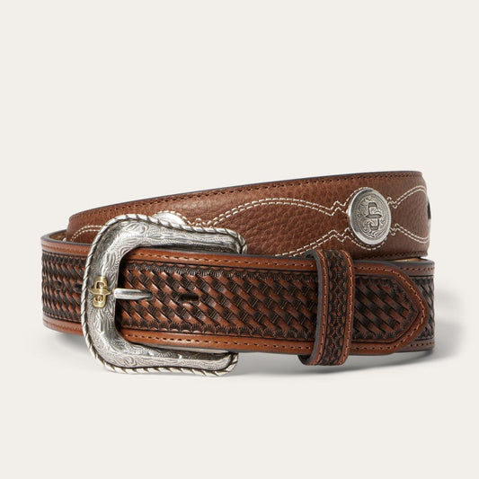 Men Belts Stetson Pebble Leather Basket Weave Tabs Belt Natural/brown