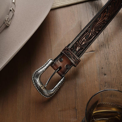 Men Belts Stetson Tooled Belt Dark Brown