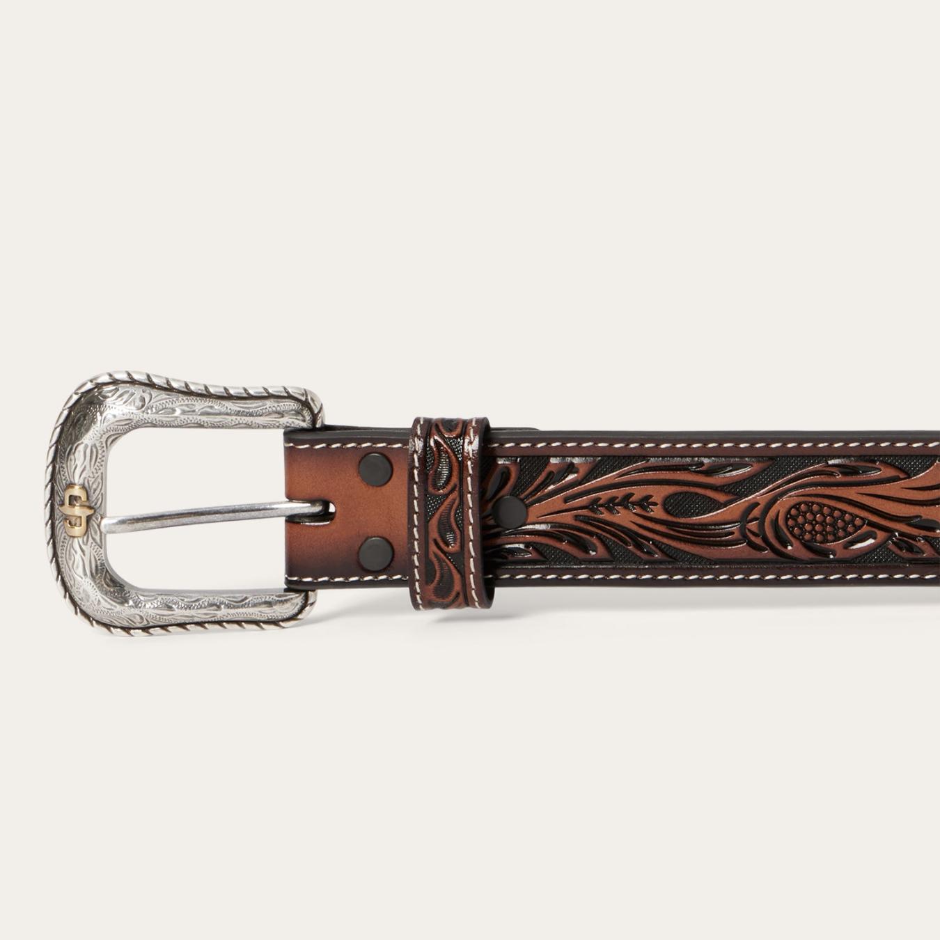 Men Belts Stetson Tooled Belt Dark Brown