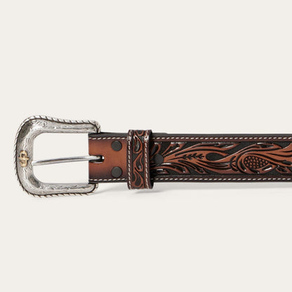 Men Belts Stetson Tooled Belt Dark Brown