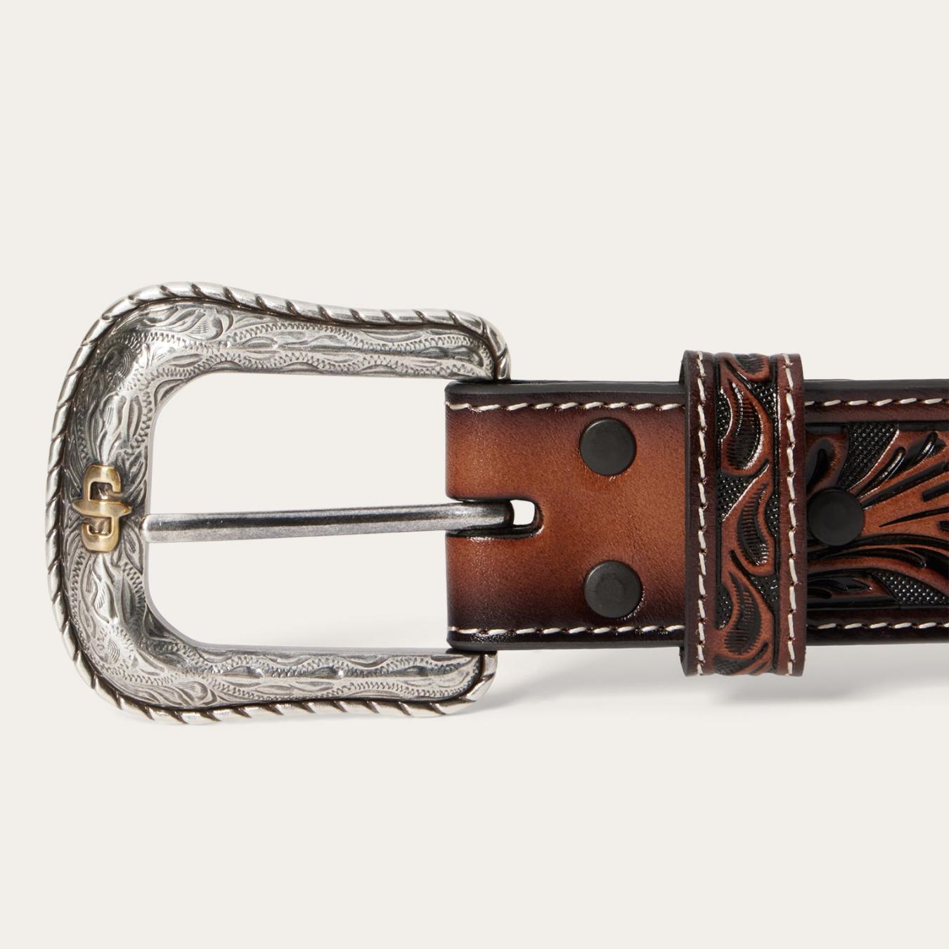 Men Belts Stetson Tooled Belt Dark Brown