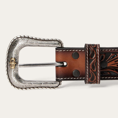 Men Belts Stetson Tooled Belt Dark Brown