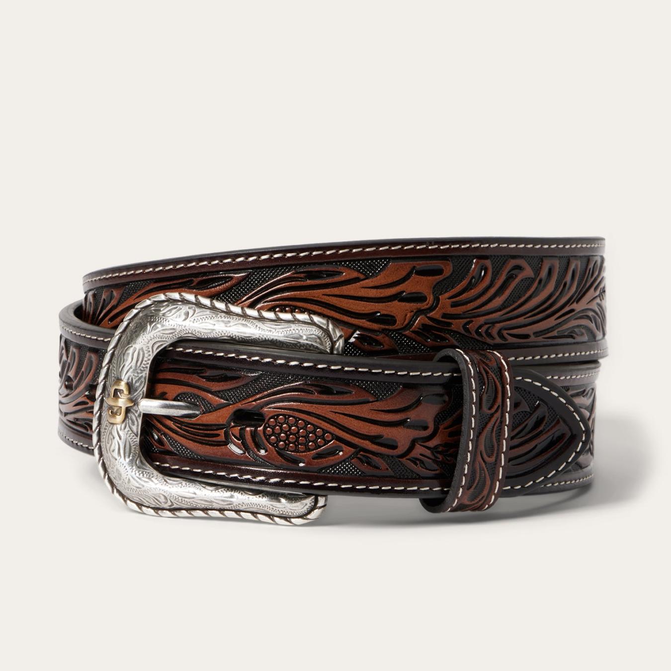 Men Belts Stetson Tooled Belt Dark Brown