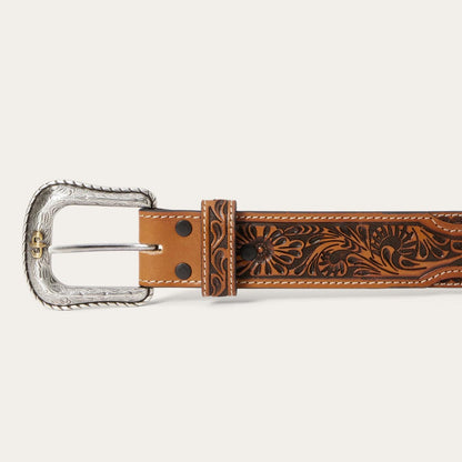Men Belts Stetson Tooled Tab Belt Cognac