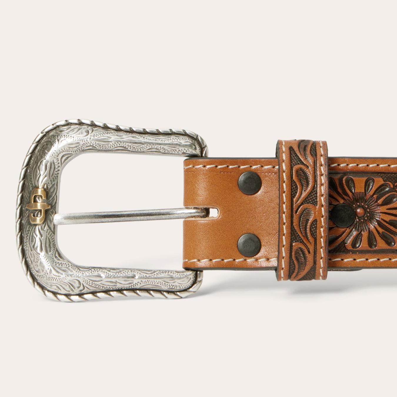 Men Belts Stetson Tooled Tab Belt Cognac