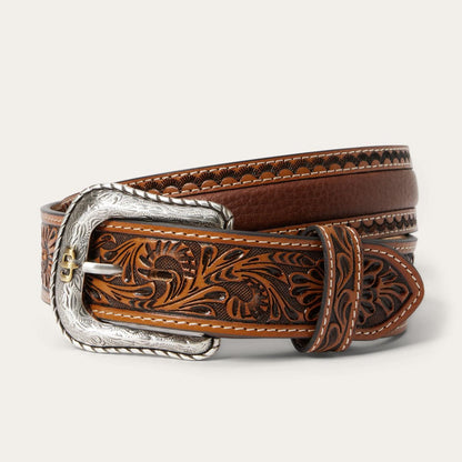 Men Belts Stetson Tooled Tab Belt Cognac