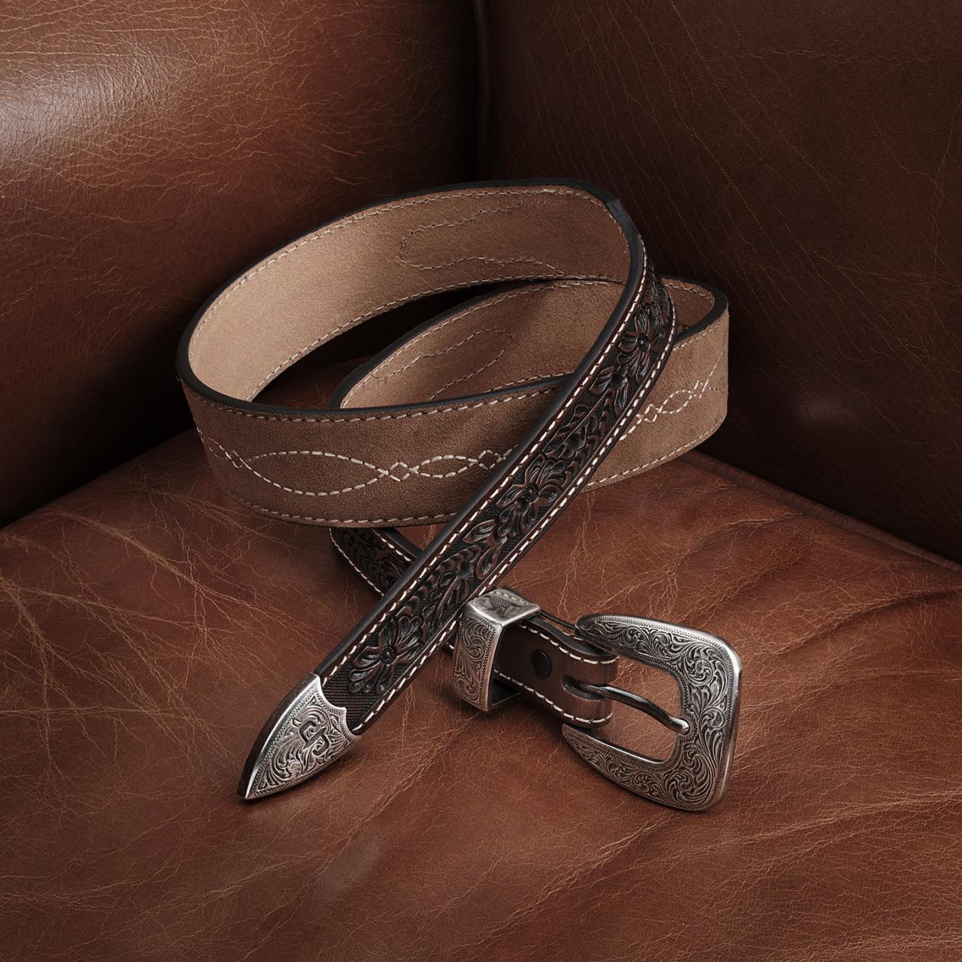 Men Belts Stetson Tooled Tapered Belt Brown/sand