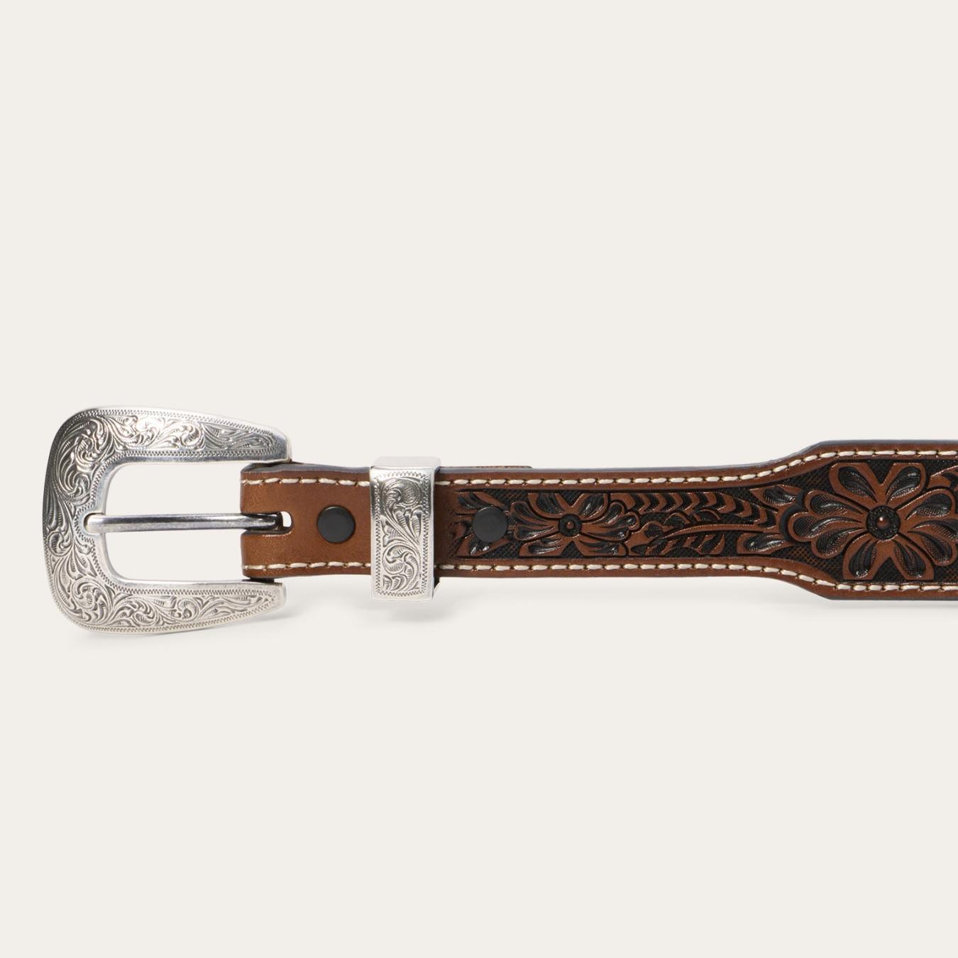 Men Belts Stetson Tooled Tapered Belt Brown/sand
