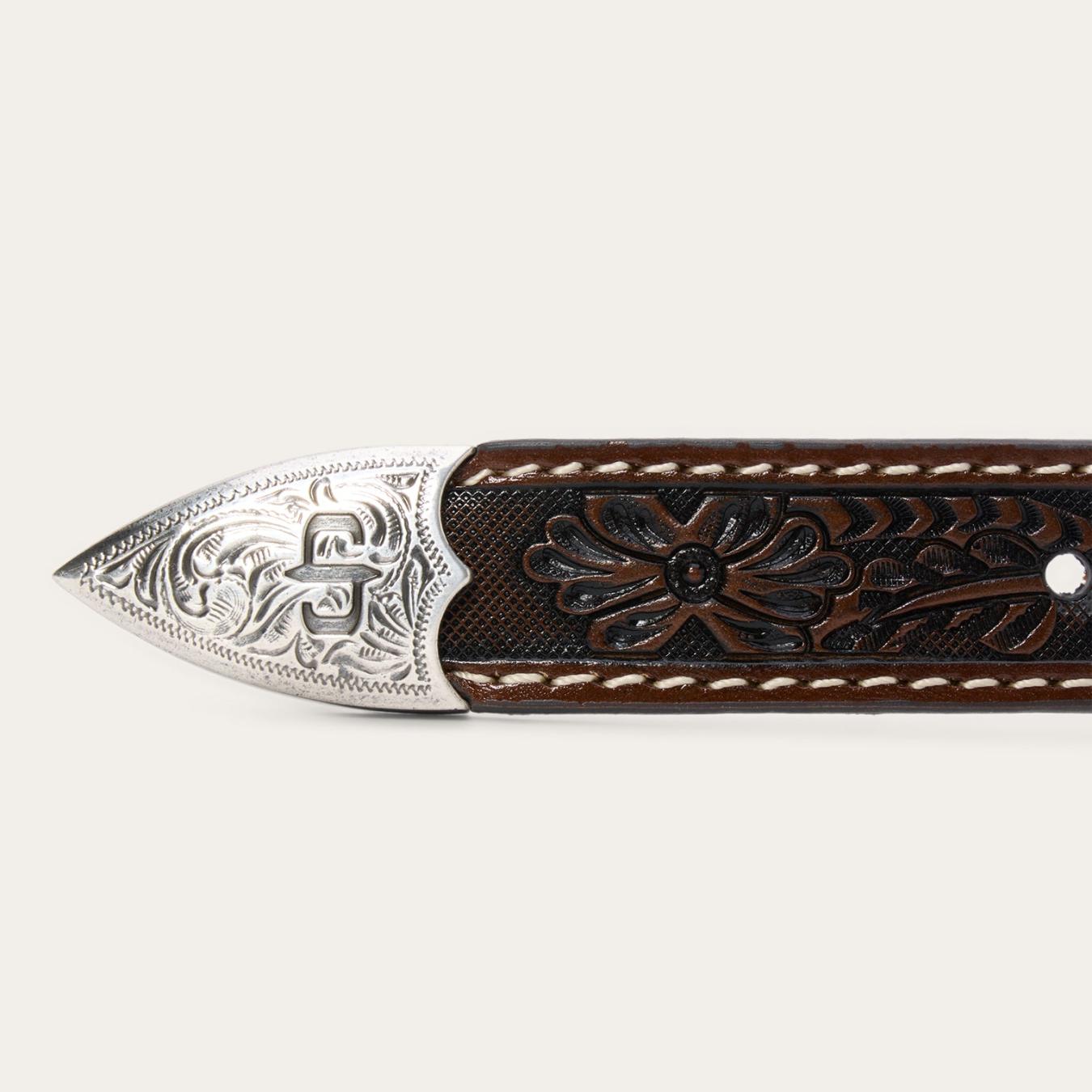 Men Belts Stetson Tooled Tapered Belt Brown/sand
