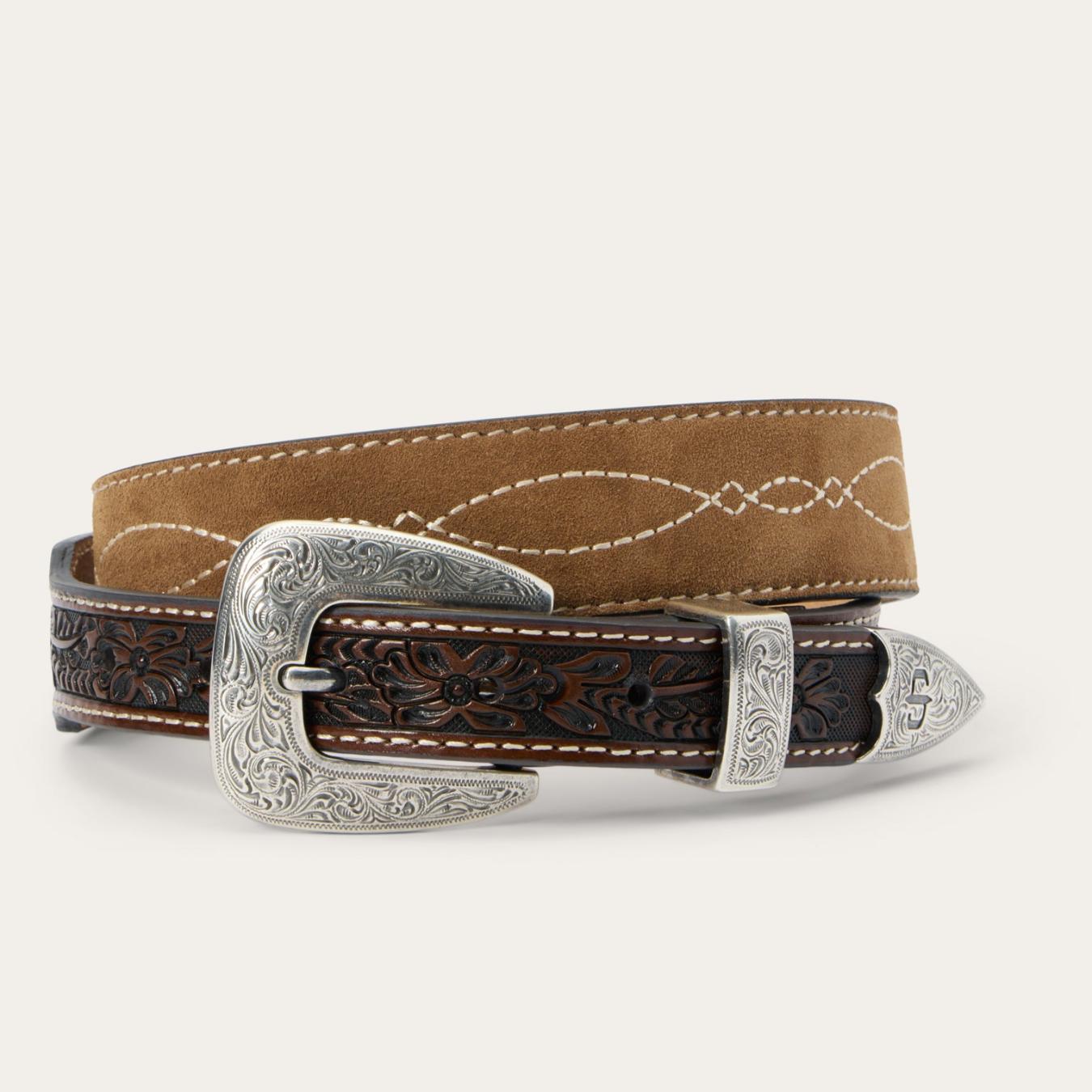Men Belts Stetson Tooled Tapered Belt Brown/sand