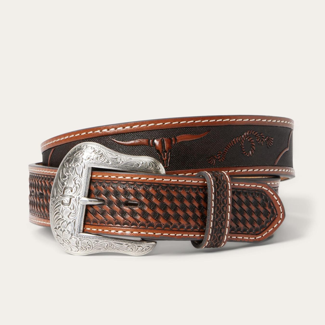 Men Belts Stetson Western Icons Tooled Belt Cognac