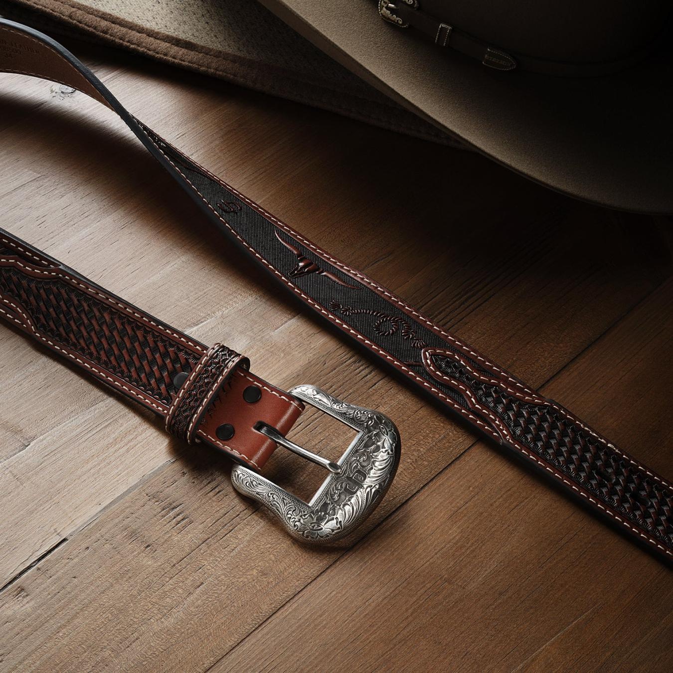 Men Belts Stetson Western Icons Tooled Belt Cognac