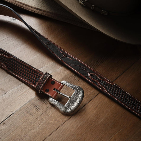 Men Belts Stetson Western Icons Tooled Belt Cognac