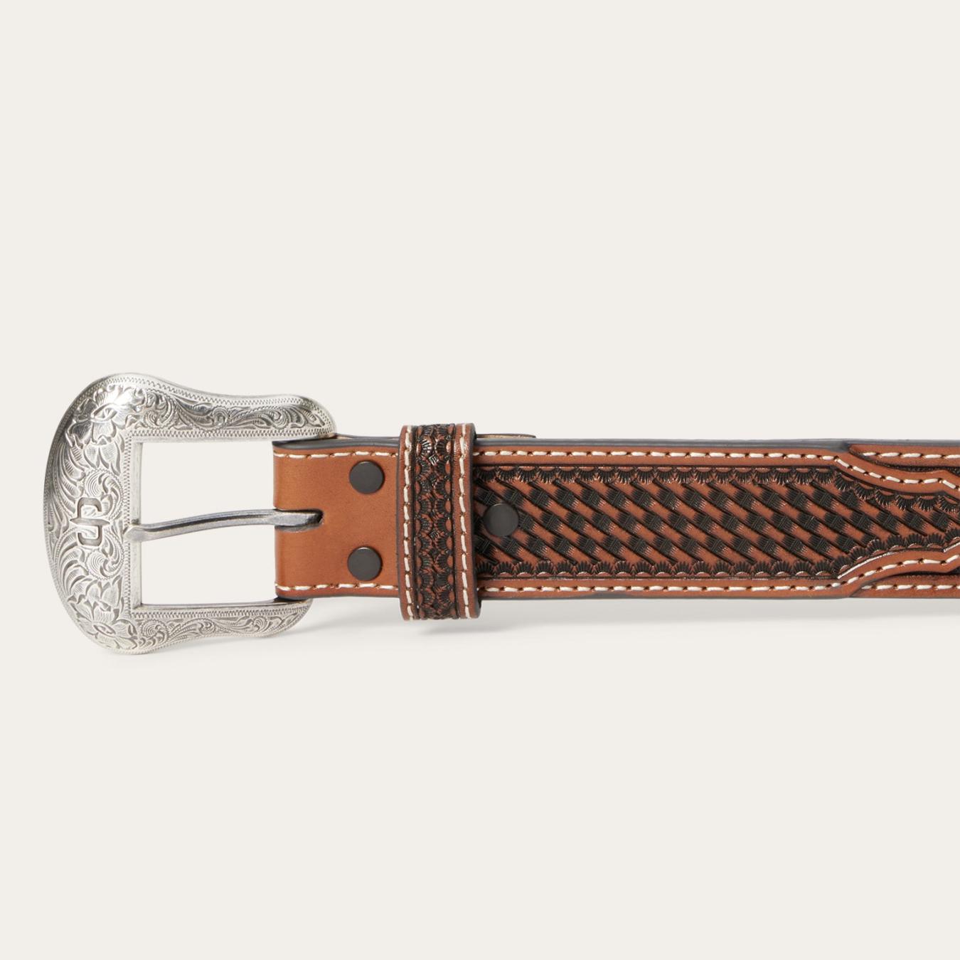 Men Belts Stetson Western Icons Tooled Belt Cognac