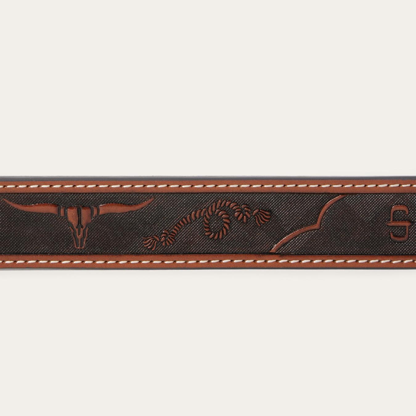 Men Belts Stetson Western Icons Tooled Belt Cognac