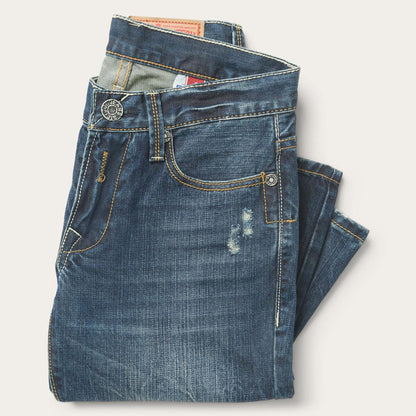 Men Boot Cut Stetson 1014 Fit Destructed Dark Wash Jeans Blue