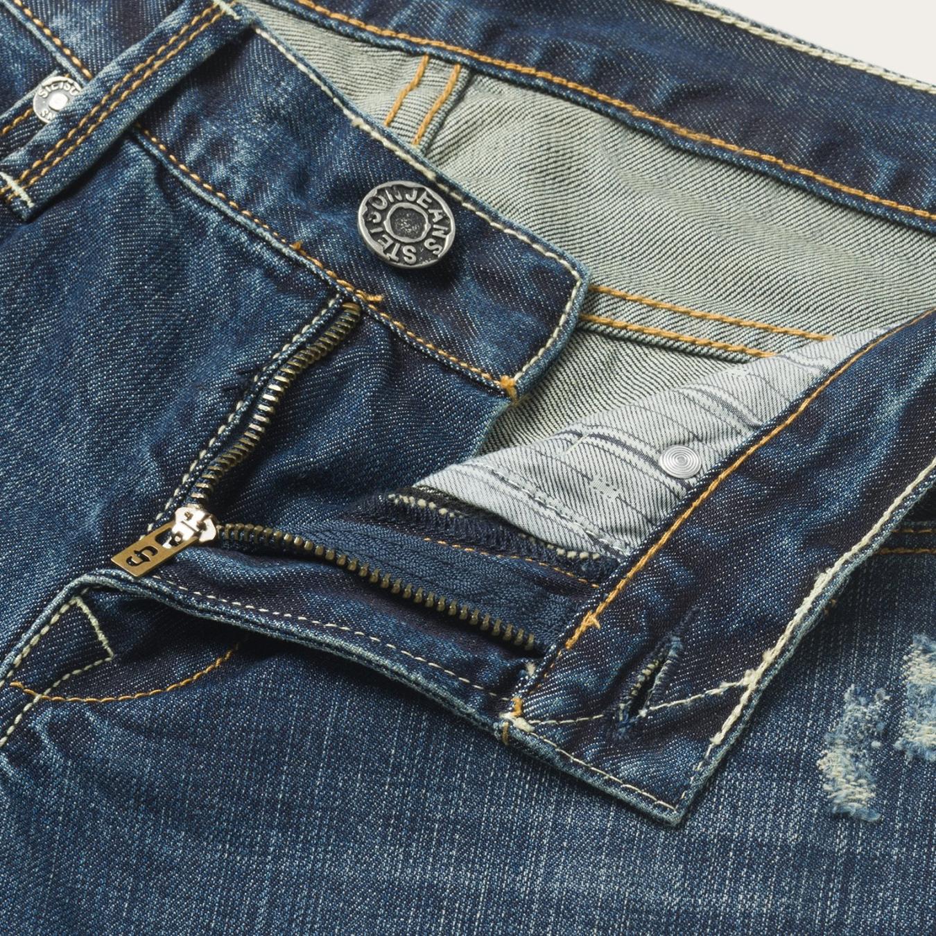 Men Boot Cut Stetson 1014 Fit Destructed Dark Wash Jeans Blue