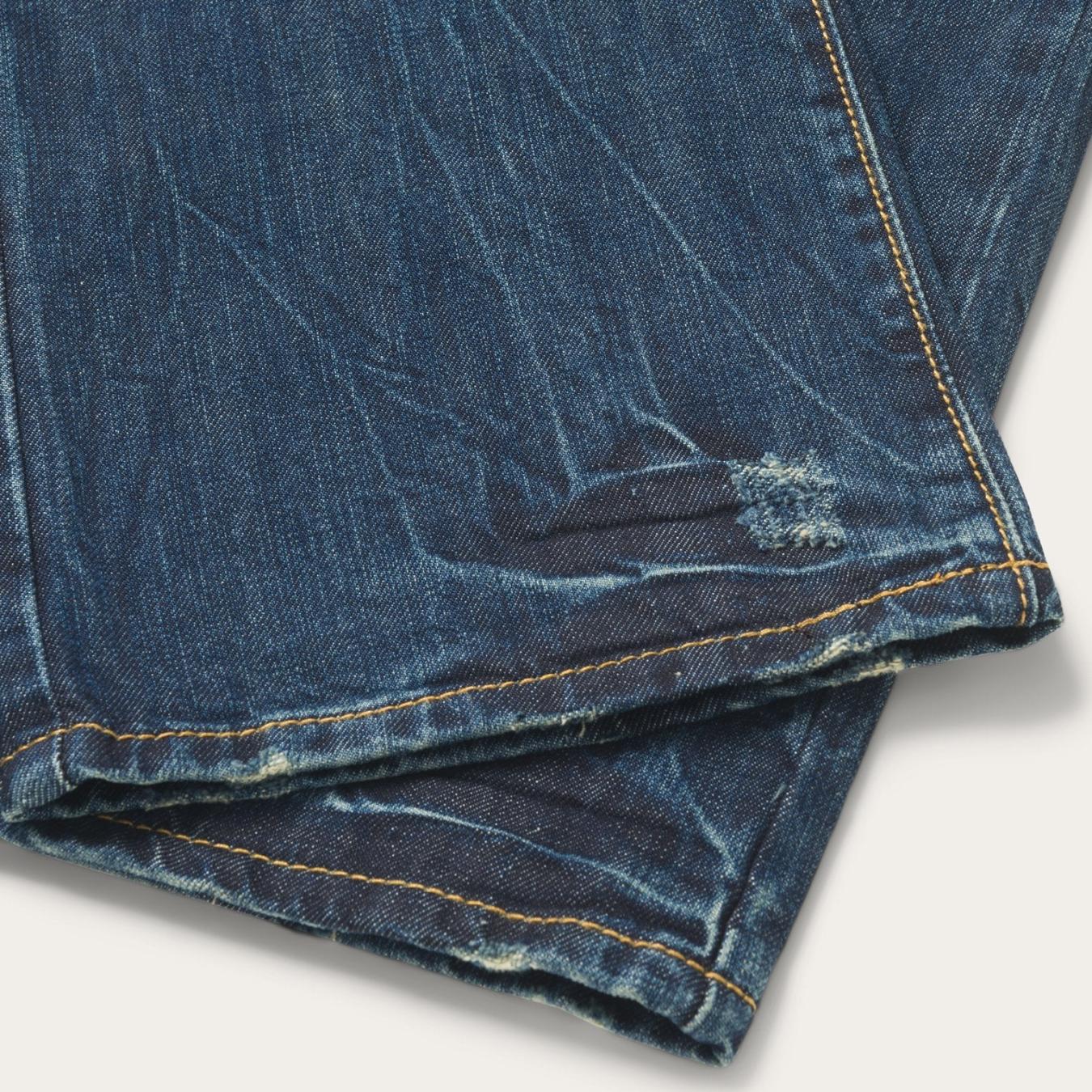 Men Boot Cut Stetson 1014 Fit Destructed Dark Wash Jeans Blue