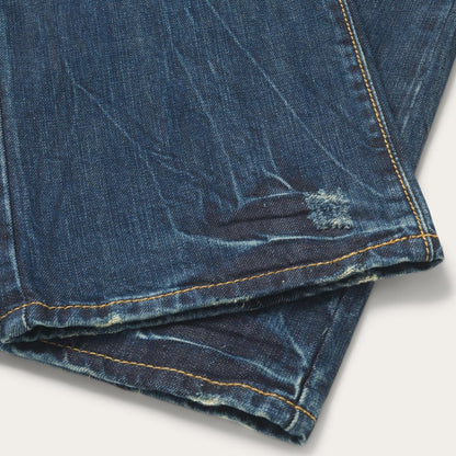 Men Boot Cut Stetson 1014 Fit Destructed Dark Wash Jeans Blue