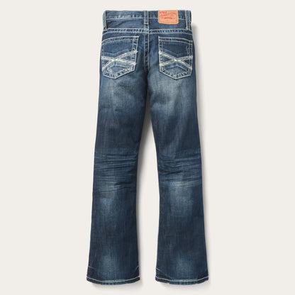 Men Boot Cut Stetson 1014 Fit Destructed Medium Wash Jeans Blue