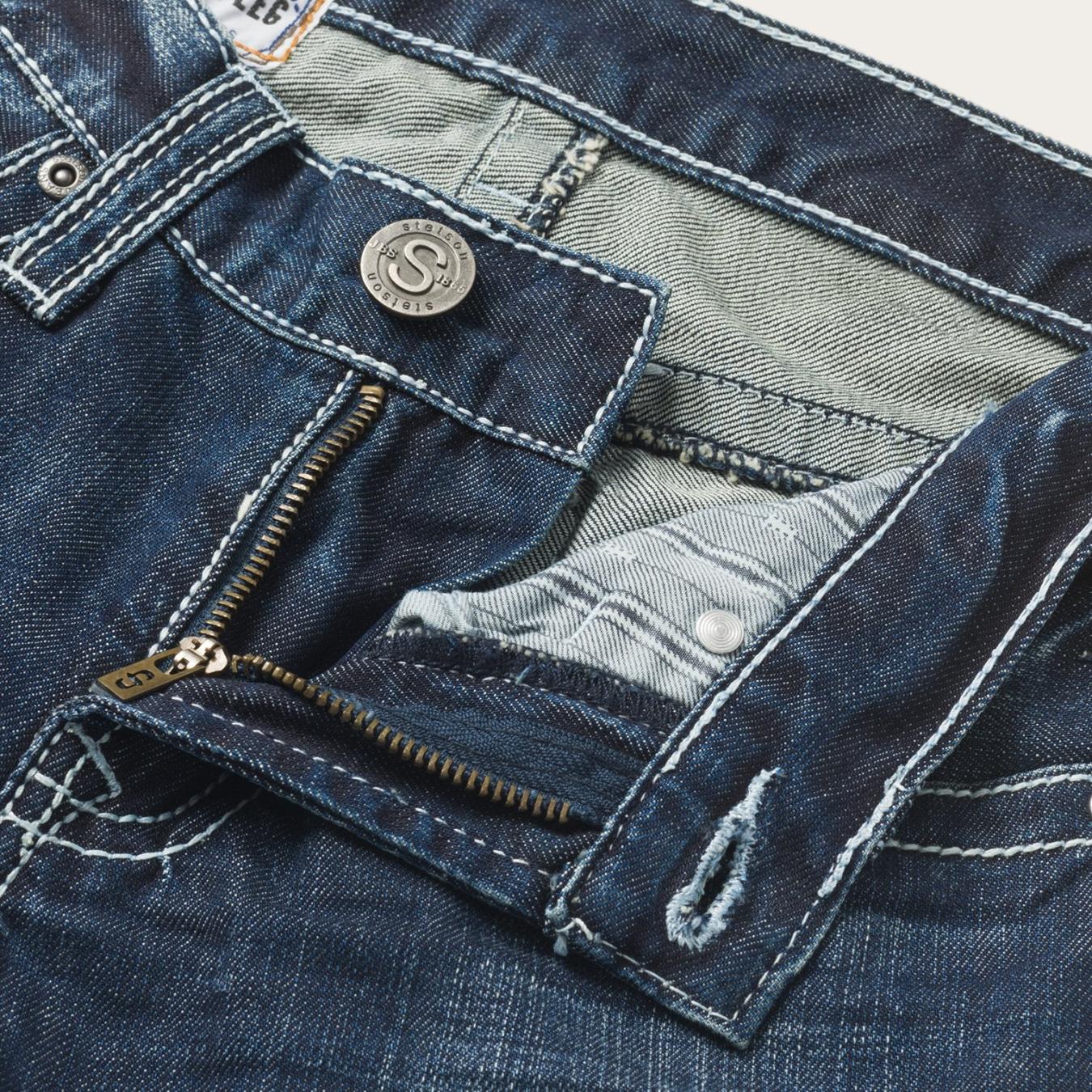 Men Boot Cut Stetson 1014 Fit Destructed Medium Wash Jeans Blue
