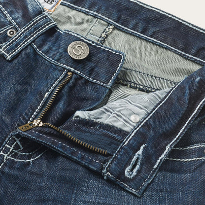 Men Boot Cut Stetson 1014 Fit Destructed Medium Wash Jeans Blue