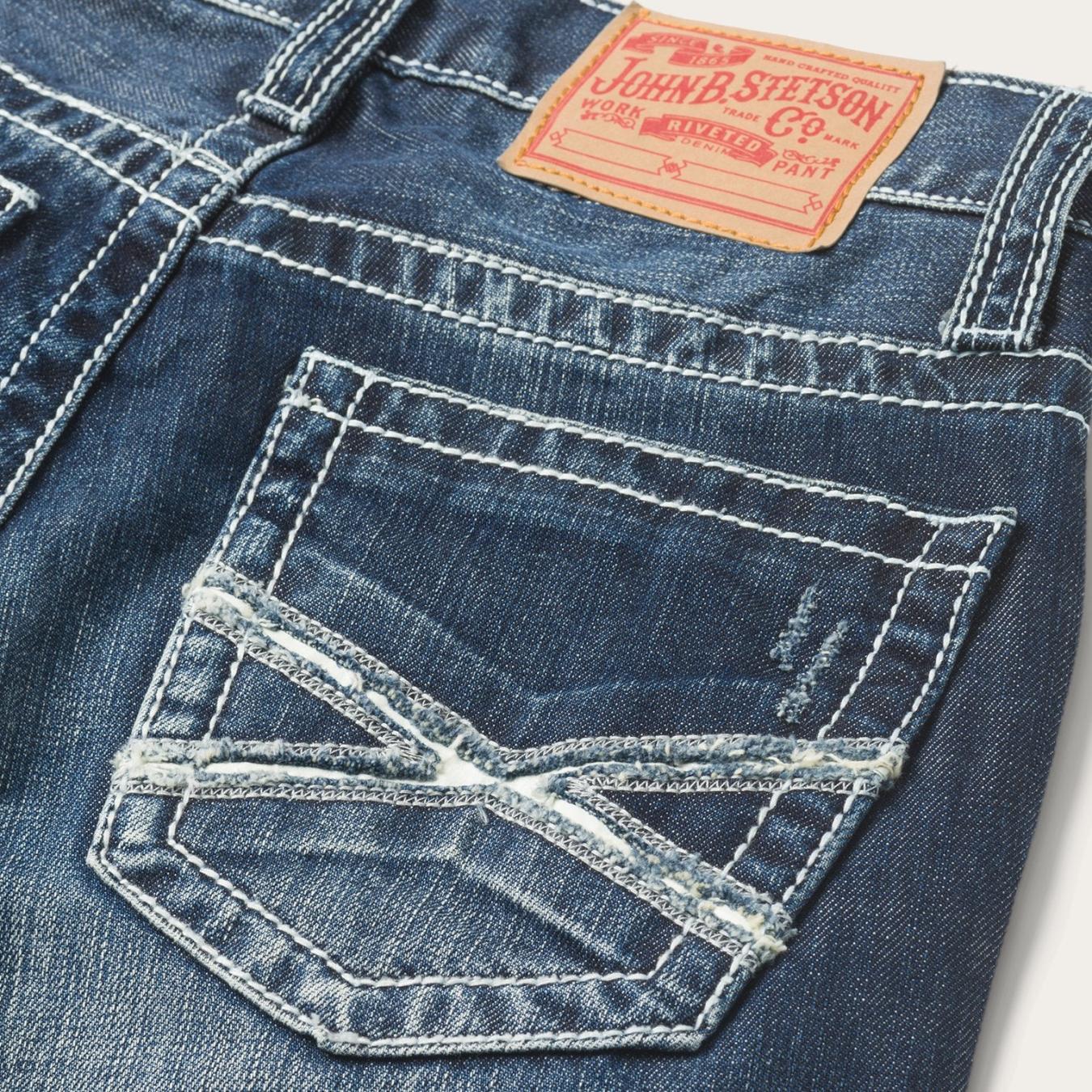Men Boot Cut Stetson 1014 Fit Destructed Medium Wash Jeans Blue