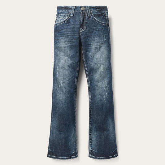 Men Boot Cut Stetson 1014 Fit Destructed Medium Wash Jeans Blue